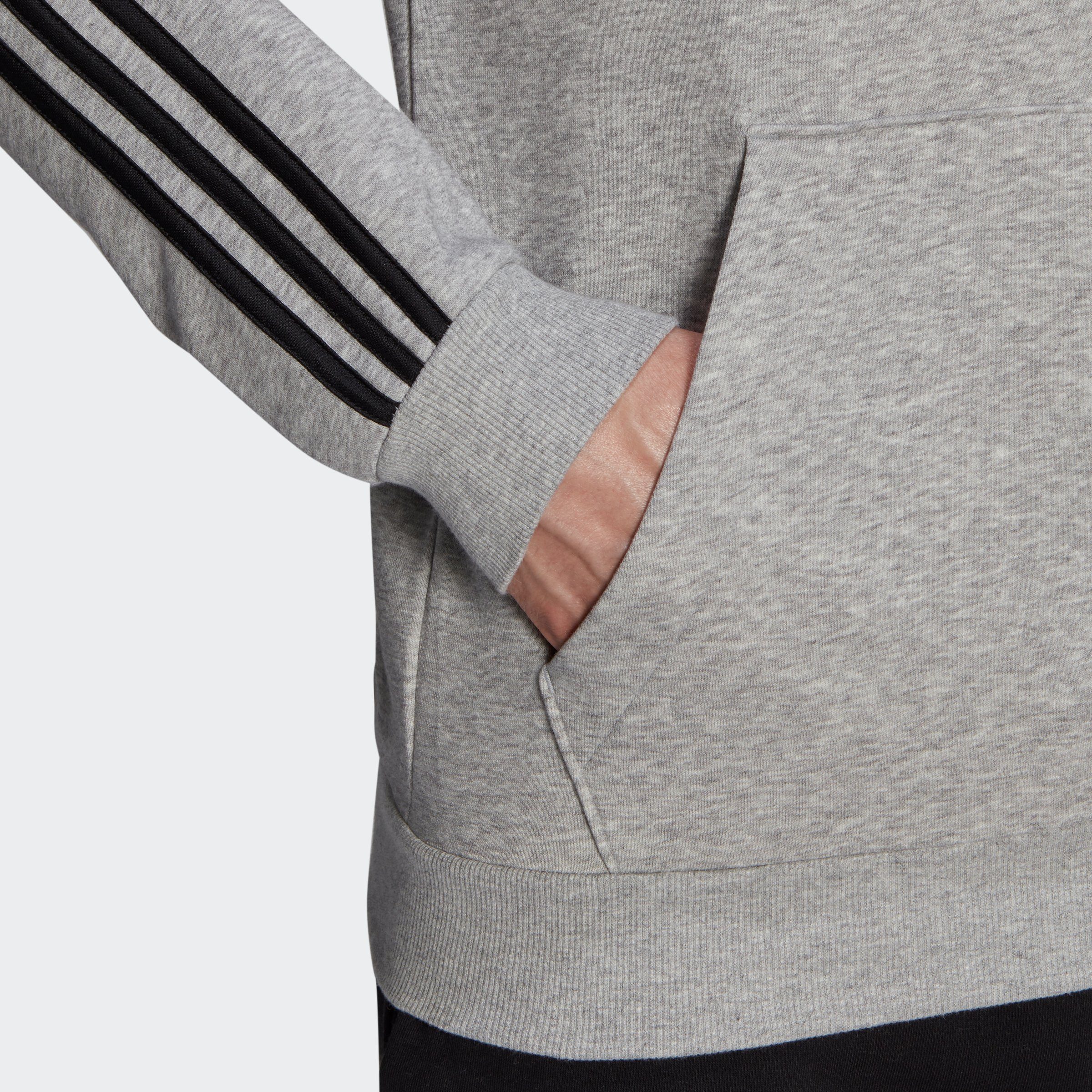 adidas Sportswear Sweatshirt ESSENTIALS FLEECE Heather Black HOODIE / 3STREIFEN Grey Medium