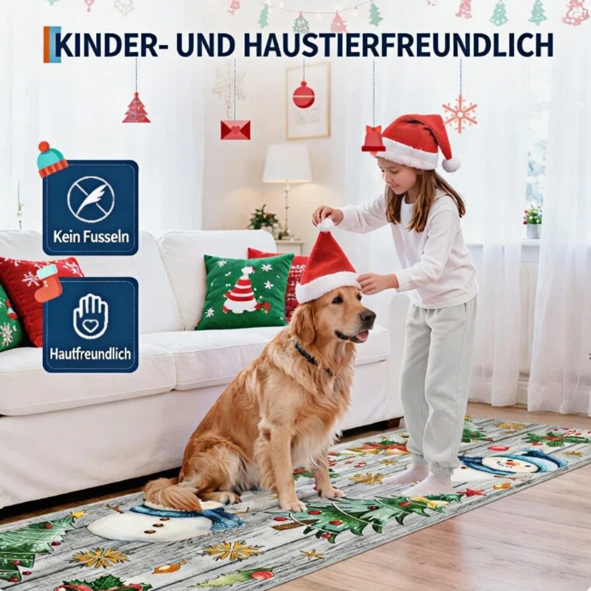 GarveeMore Teppich Schneemann-Tannenbaum Weihnachtsteppich– waschbar & rutschfest, rechteckig, Höhe: 5 mm – Bild 3 von 5