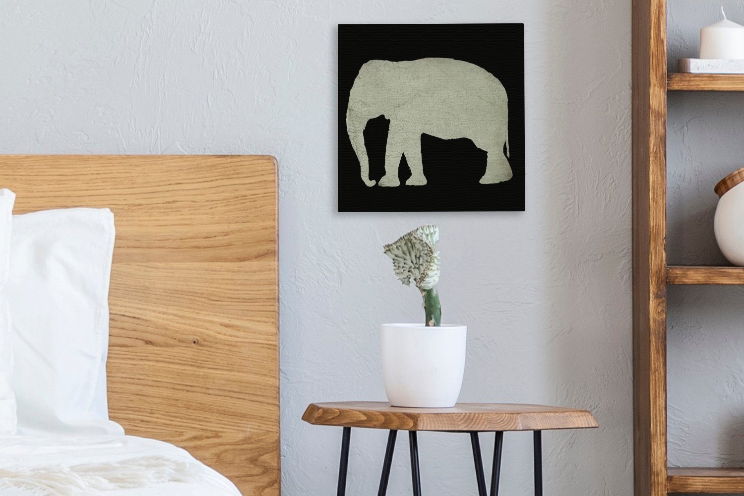 Wohnzimmer Elefant - Bilder Karte St), (1 Leinwand - Schlafzimmer Vintage, für OneMillionCanvasses® Leinwandbild