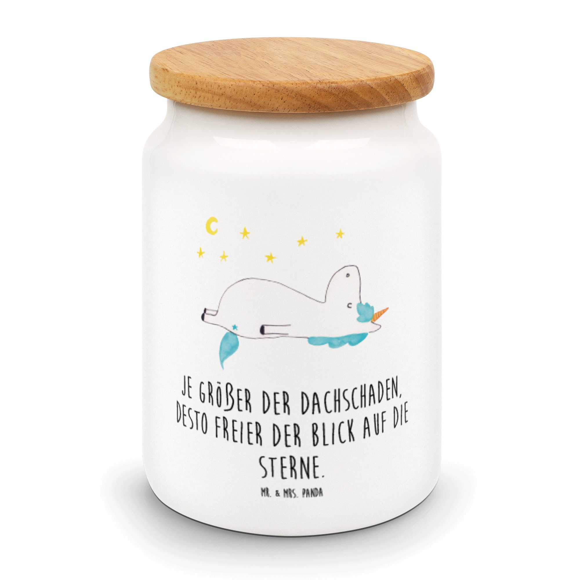 Mr. & Mrs. Panda Vorratsdose Keramik, - Keramikdose, - Aufbewahrungsdo, Geschenk, (1-tlg) Sternenhimmel Einhorn Weiß