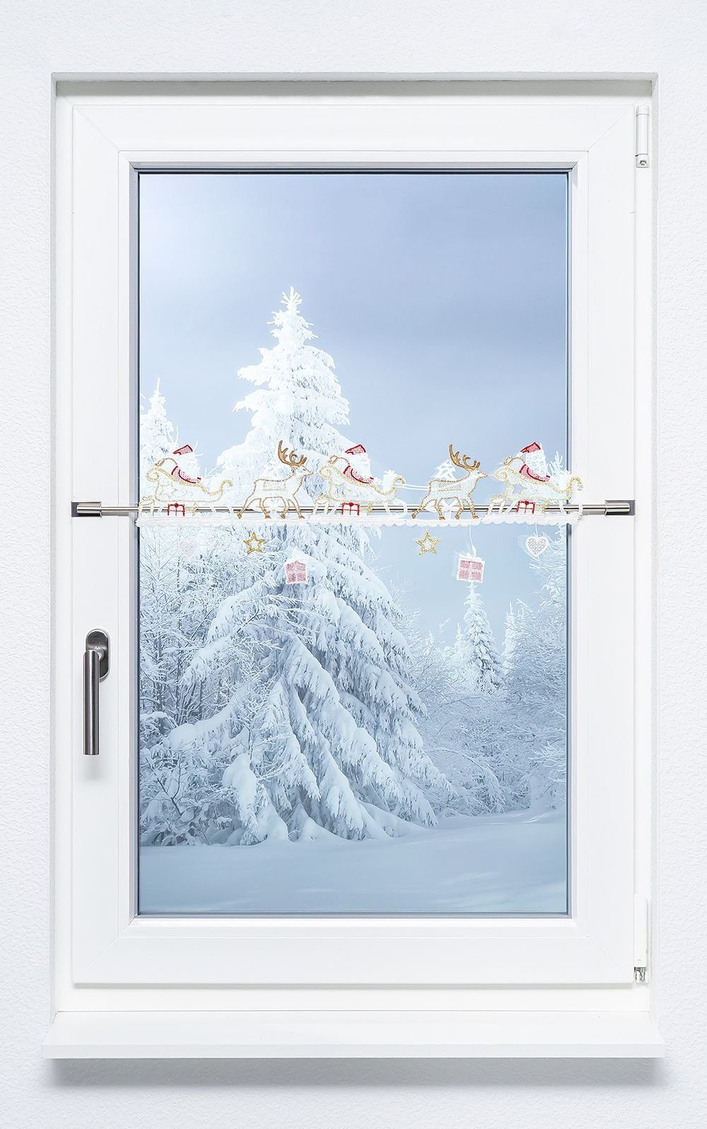 19x44cm (1 St), Scheibengardine Weihnachtsgespann, HxB Spitze®, Plauener transparent,