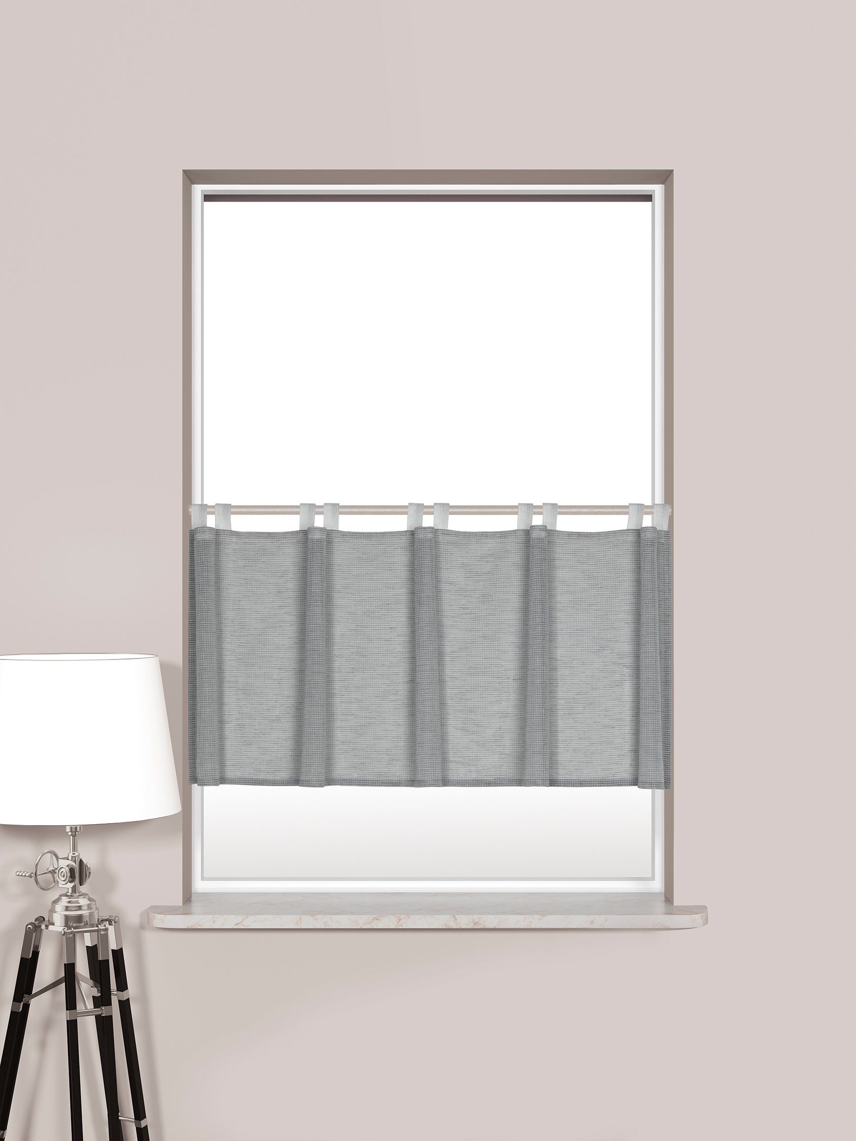 EXPERIENCE Scheibengardine Scheibengardine grau weiß Karo 4048 17 50x140 cm 10 Schlaufen (1 St), Schlaufen, halbtransparent, Lintex, Karo