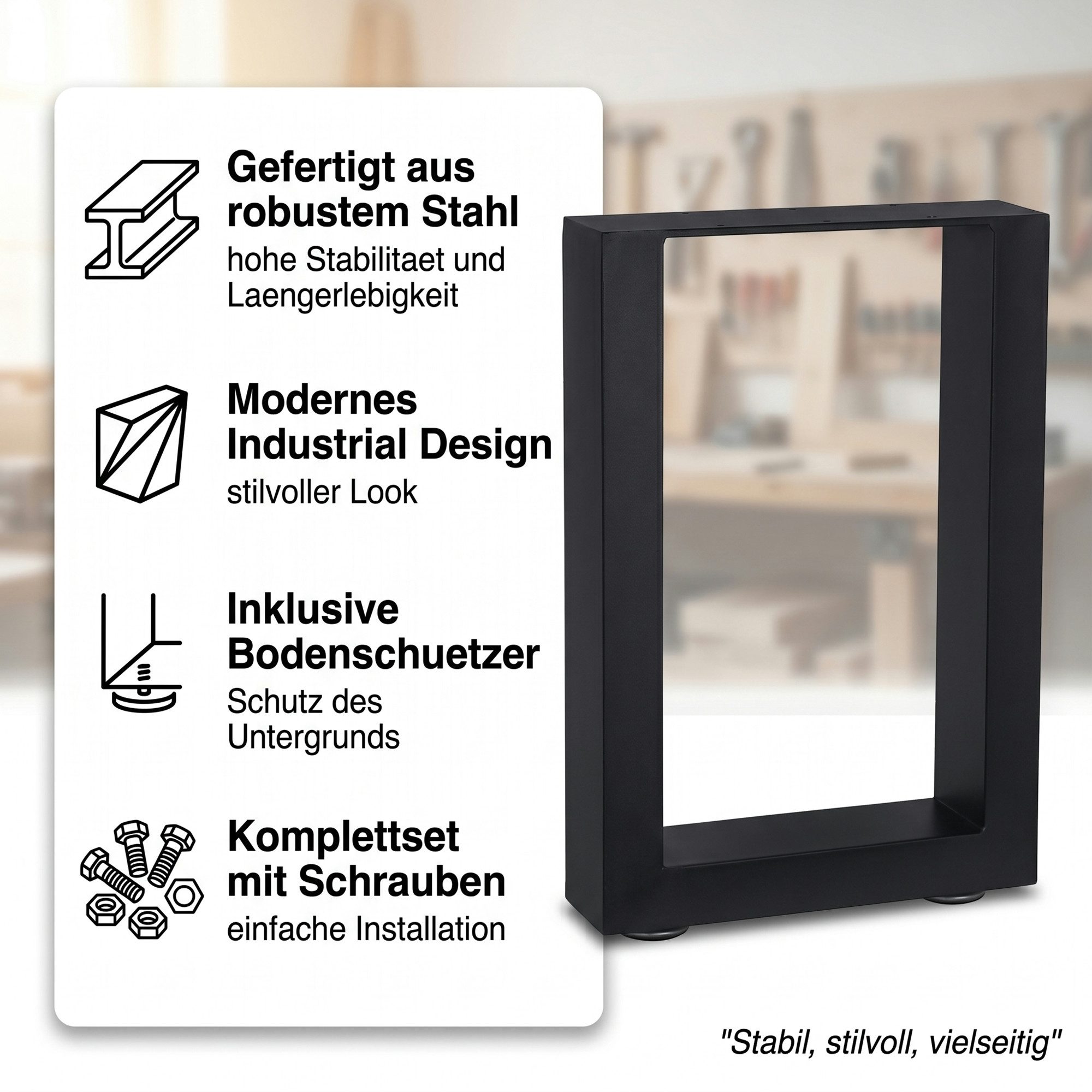 Mucola Tischbein Tischuntergestell Möbelfüße Tischgestell Möbelbeine Bankkufen, inkl. Bodenschützer