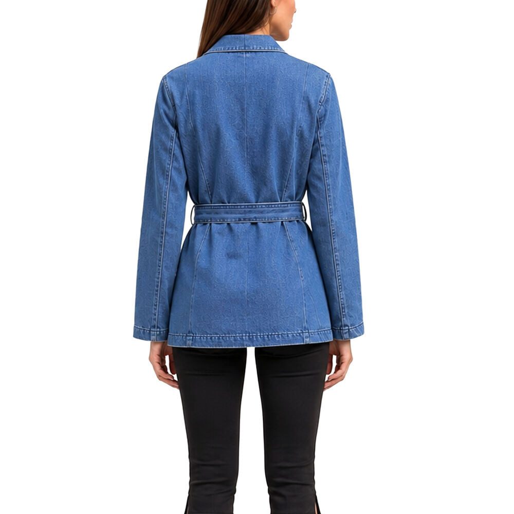 Ital-Design Jeansjacke Damen Blazer mit Gürtel und Reverskragen (91978438) Used-Look Jeansjacke in Blau – Bild 3 von 5