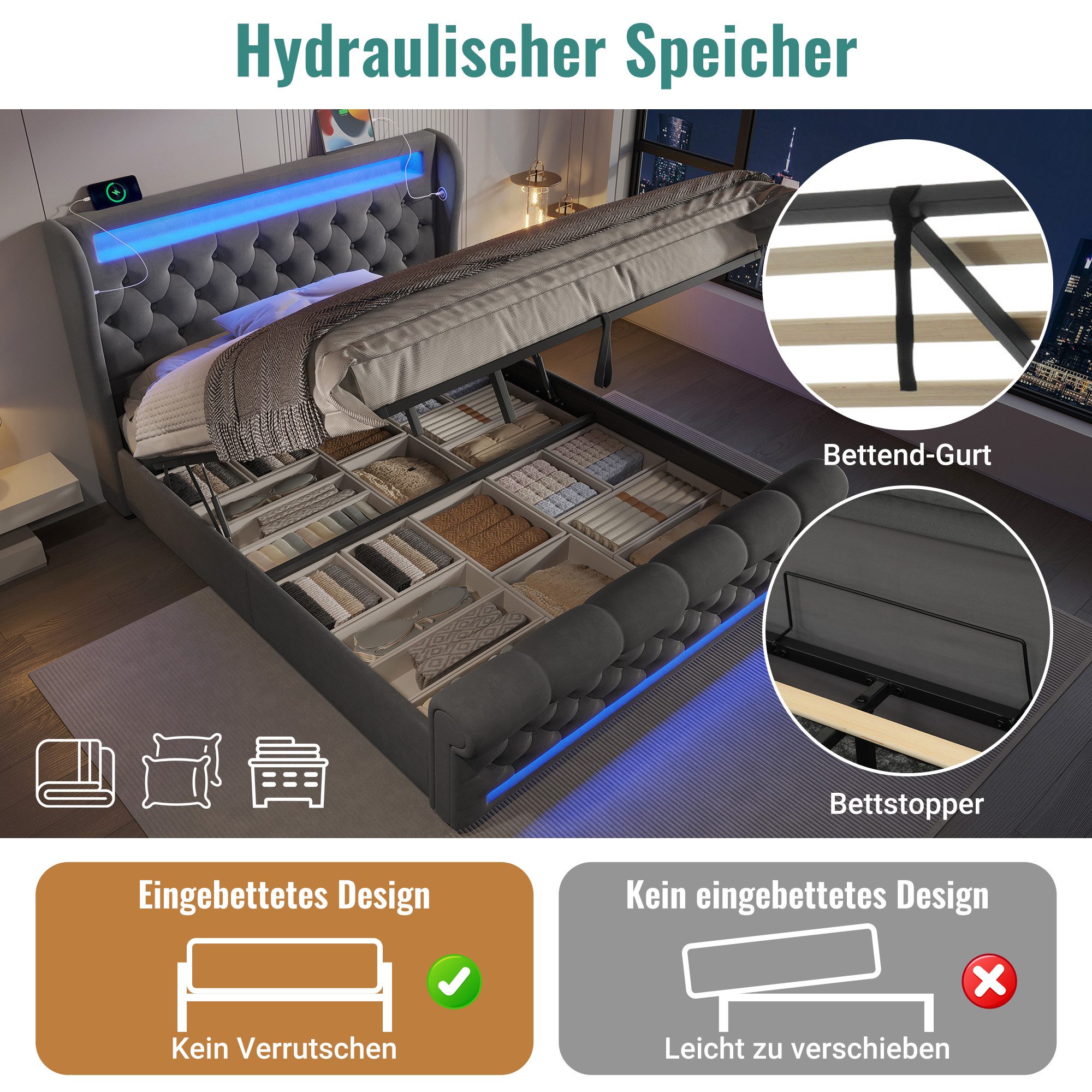 i@home Polsterbett Polsterbett mit LED & günstig online kaufen