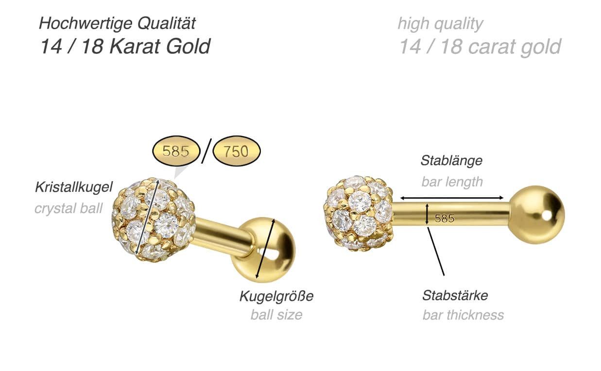 PIERCINGLINE Piercing-Set 14/18 Karat Gold Ohrpiercing günstig online kaufen