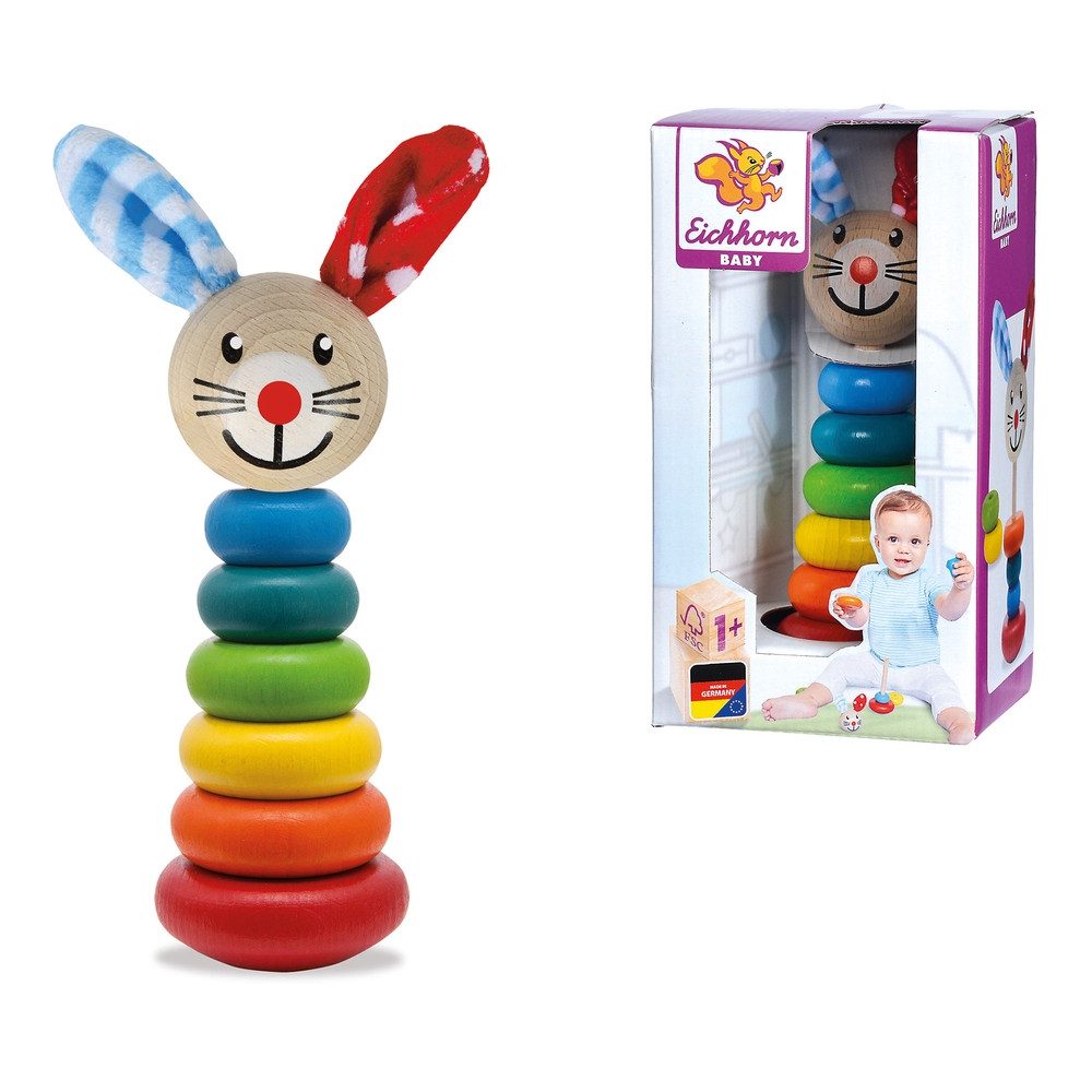 Simba Dickie Steckspielzeug Eichhorn Holzspielzeug Baby Steckfigur Hasenmotiv 6 Ringe 18cm