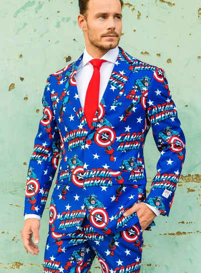 Opposuits Kostüm Marvel Captain America, Lizenzierter Marvel-Anzug - einmal angeguckt und man sieht nur noch Sterne