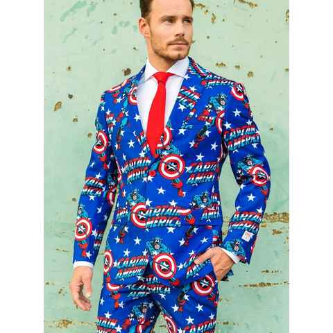 Opposuits Partyanzug Marvel Captain America, Lizenzierter Marvel-Anzug - einmal angeguckt und man sieht nur noch St