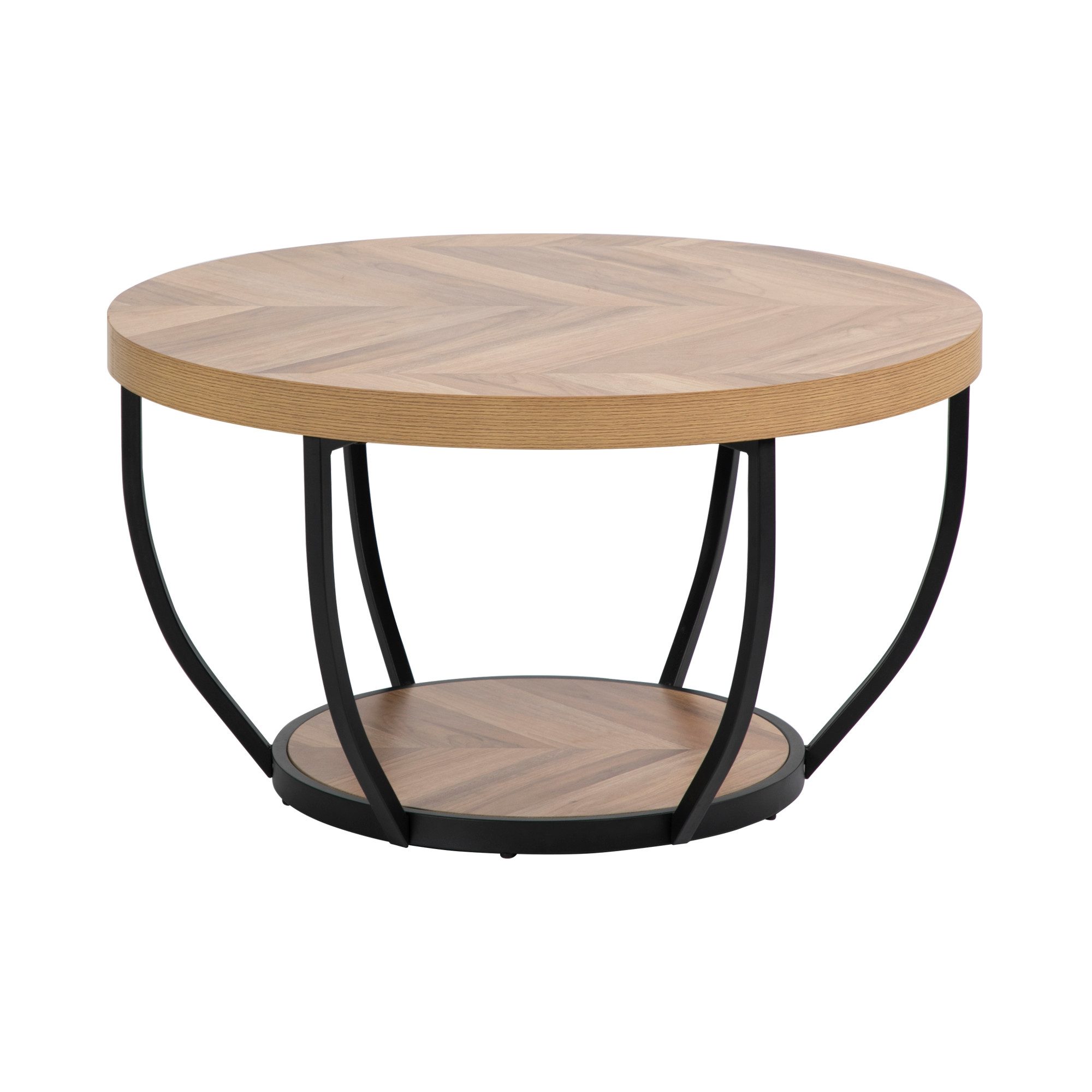 Home Collective Couchtisch Beistelltisch rund Ø 80 cm moderner Wohnzimmertisch mit 2 Ablagen (ideal als Büro Ablagetisch oder als Wohnzimmer Deko), hochwertiges Design mit Metallgestell, stabile Tischplatte, Eiche