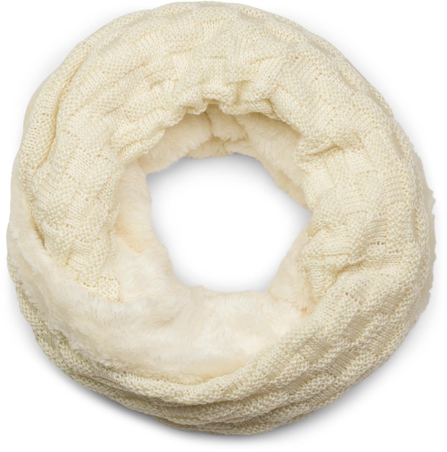 Strickschal Feinstrick Loop mit Flecht Muster und Teddyfleece