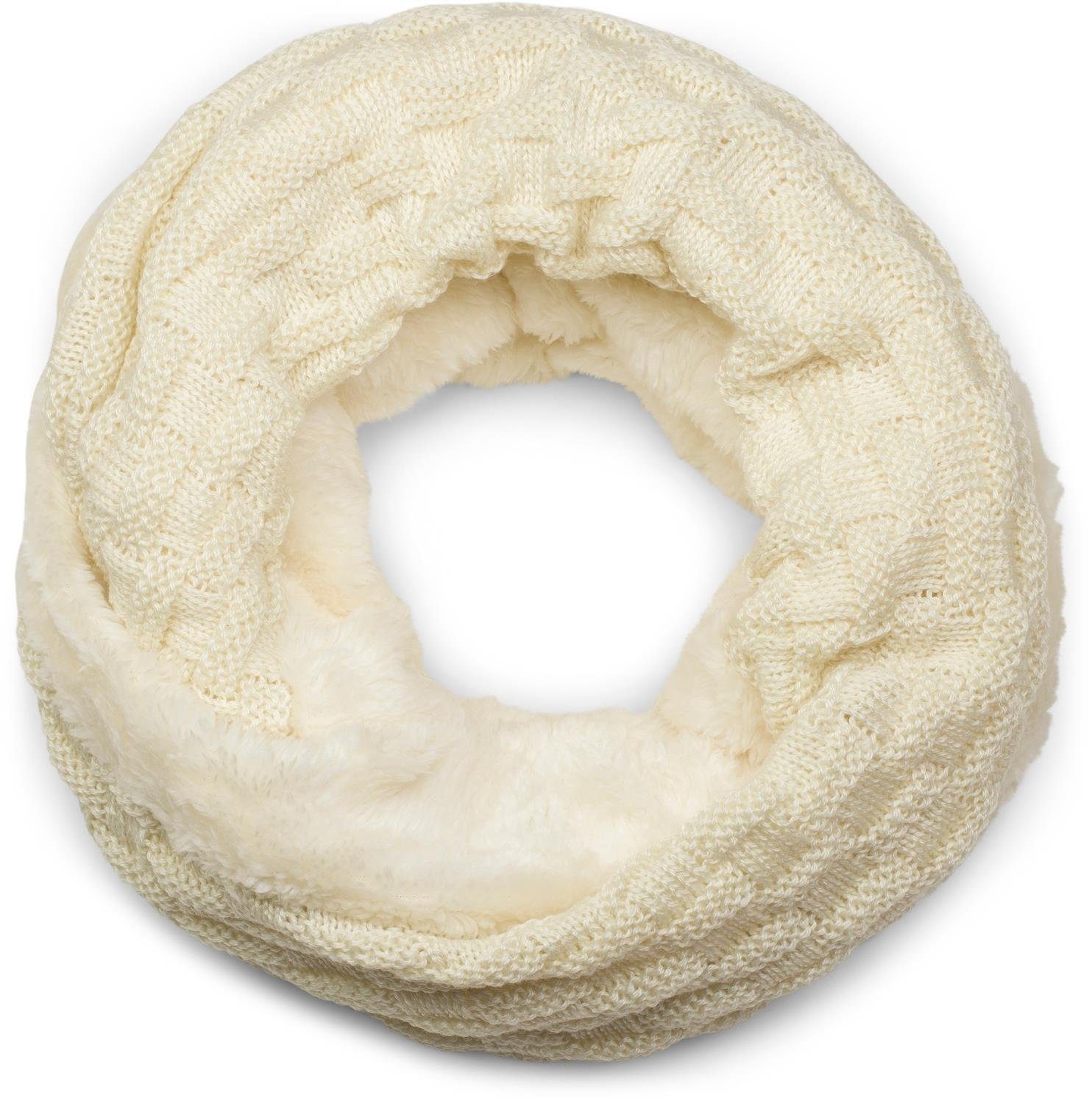 styleBREAKER Strickschal, (1-St), Feinstrick Loop mit Flecht Muster und Teddyfleece Creme-Beige