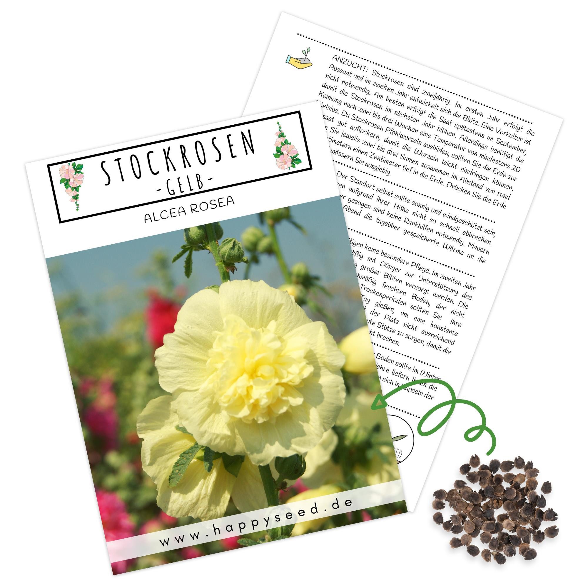 HappySeed Blumensamen Stockrosen Samen - Alcea Rosea (Gelb), Rosen