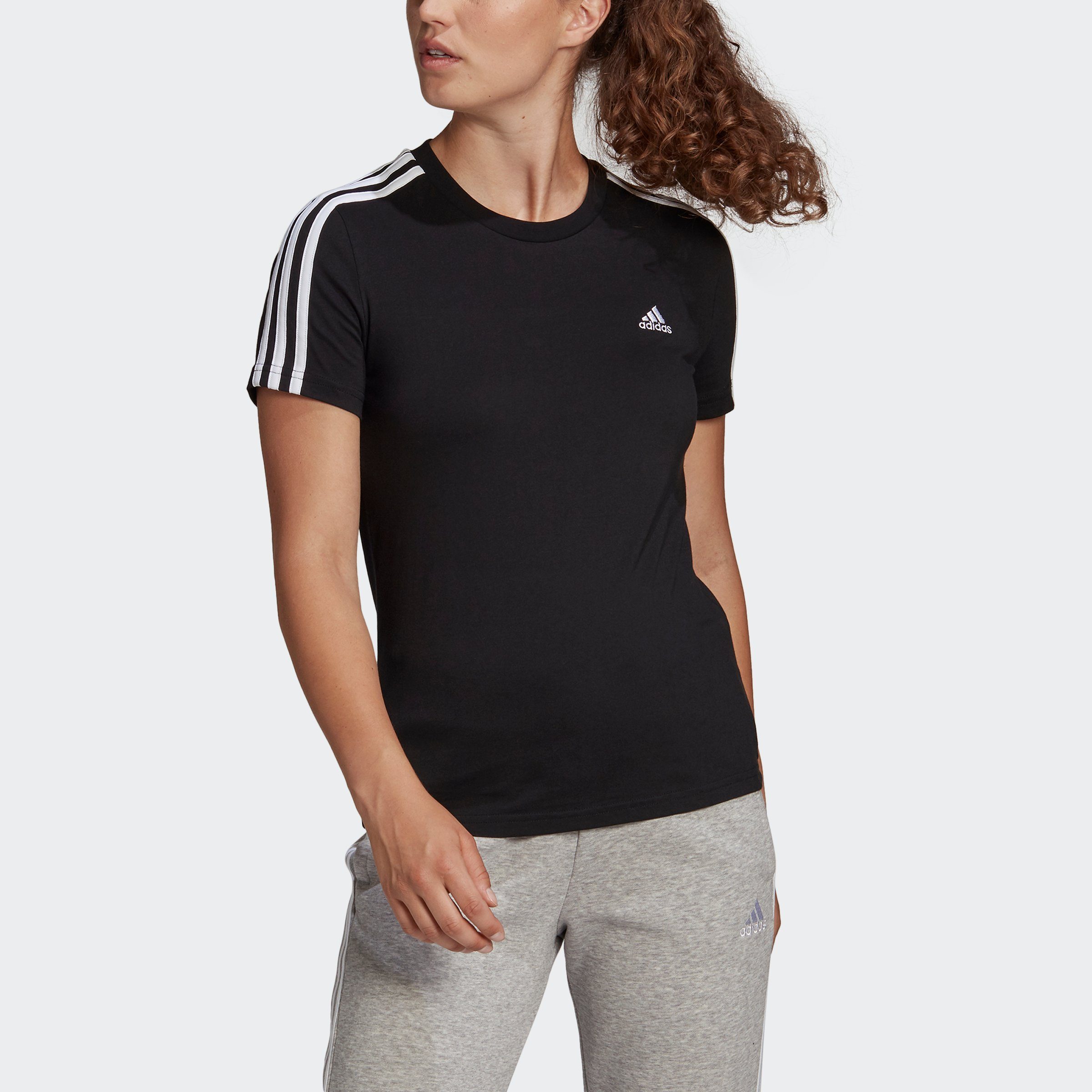 adidas Sportswear T-Shirt LOUNGEWEAR ESSENTIALS SLIM 3-STREIFEN Black / White