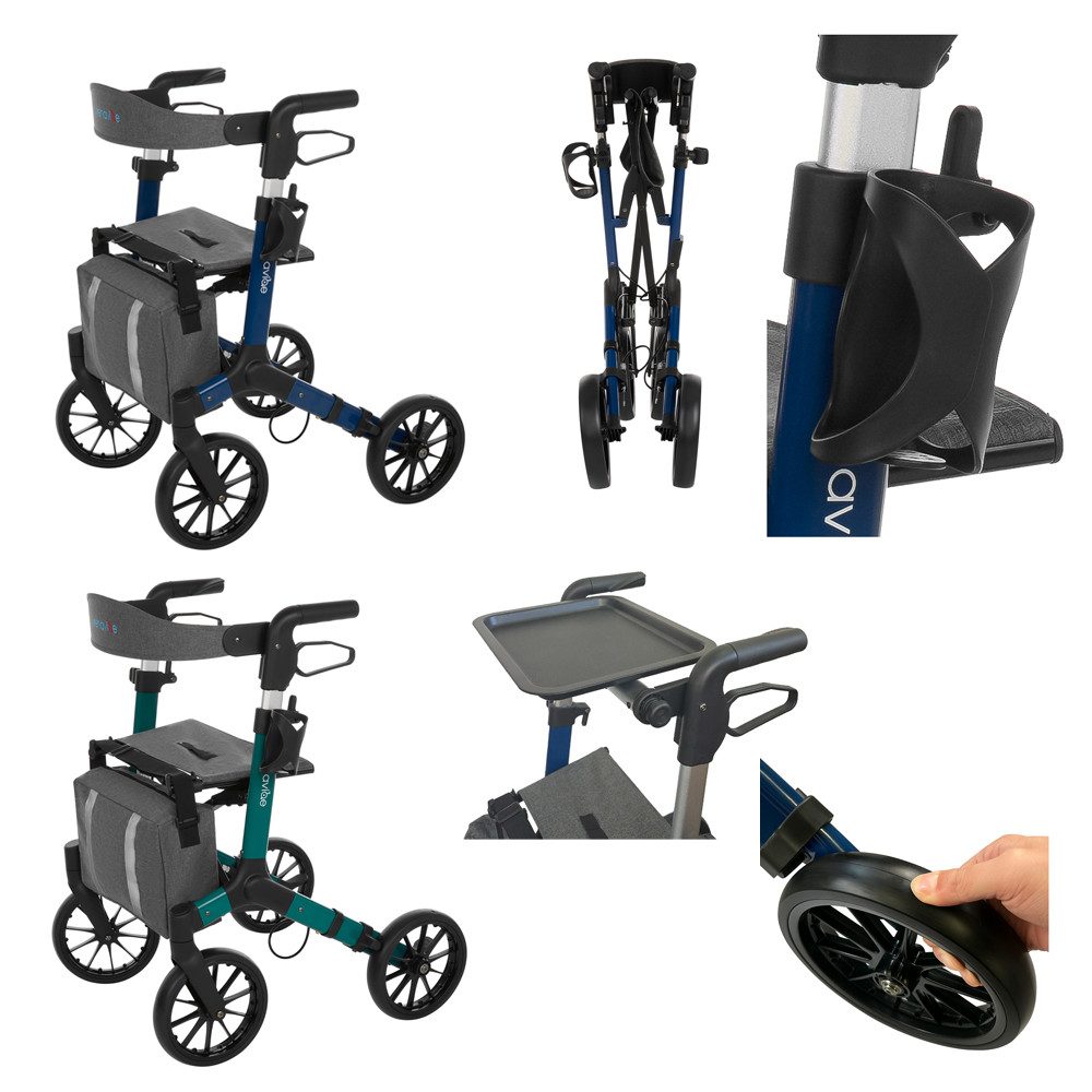 Rehavibe Rollator Leichter Aluminium-Rollator mit Softreifen & abnehmbarer Rückenlehne