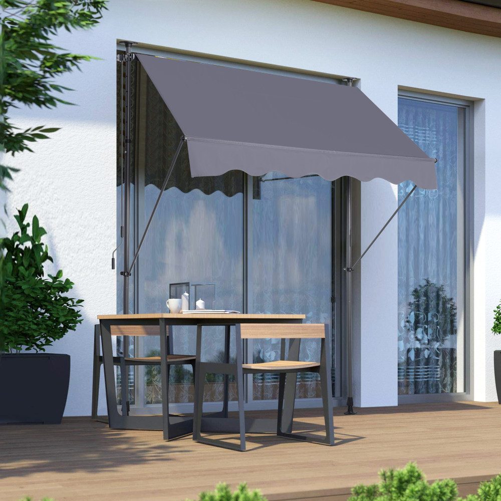 BBWL Klemmmarkise Gelenkarmmarkise ohne Bohren höhenverstellbar UV-Schutz Handkurbel Klemmmarkise Balkon Aluminium Grau – Bild 3 von 5