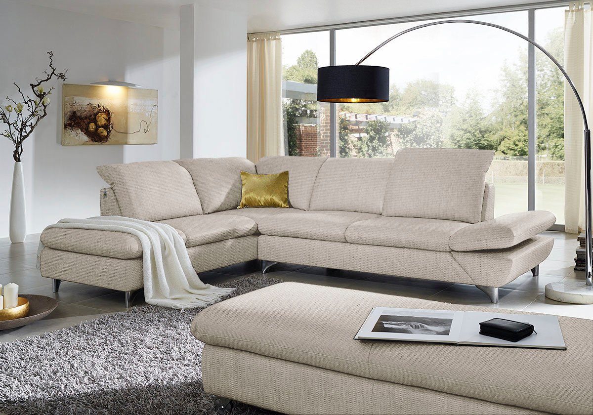 W.SCHILLIG Ecksofa Taoo, elegant und zeitlos, bequem, L-Form, Breite 296cm, mit Sitziefenverstellung & Kopfteilverstellung