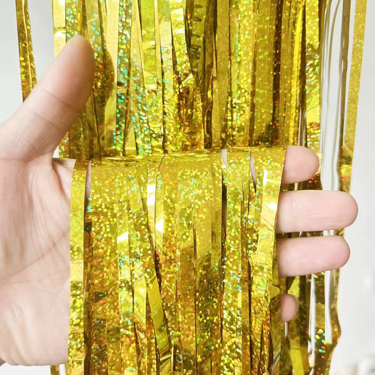 Kopper-24 Türvorhang Lametta Vorhang 2 x 1 m, Gold glitzernd, holographisch Party Deko Foto, Schlaufen, Folie