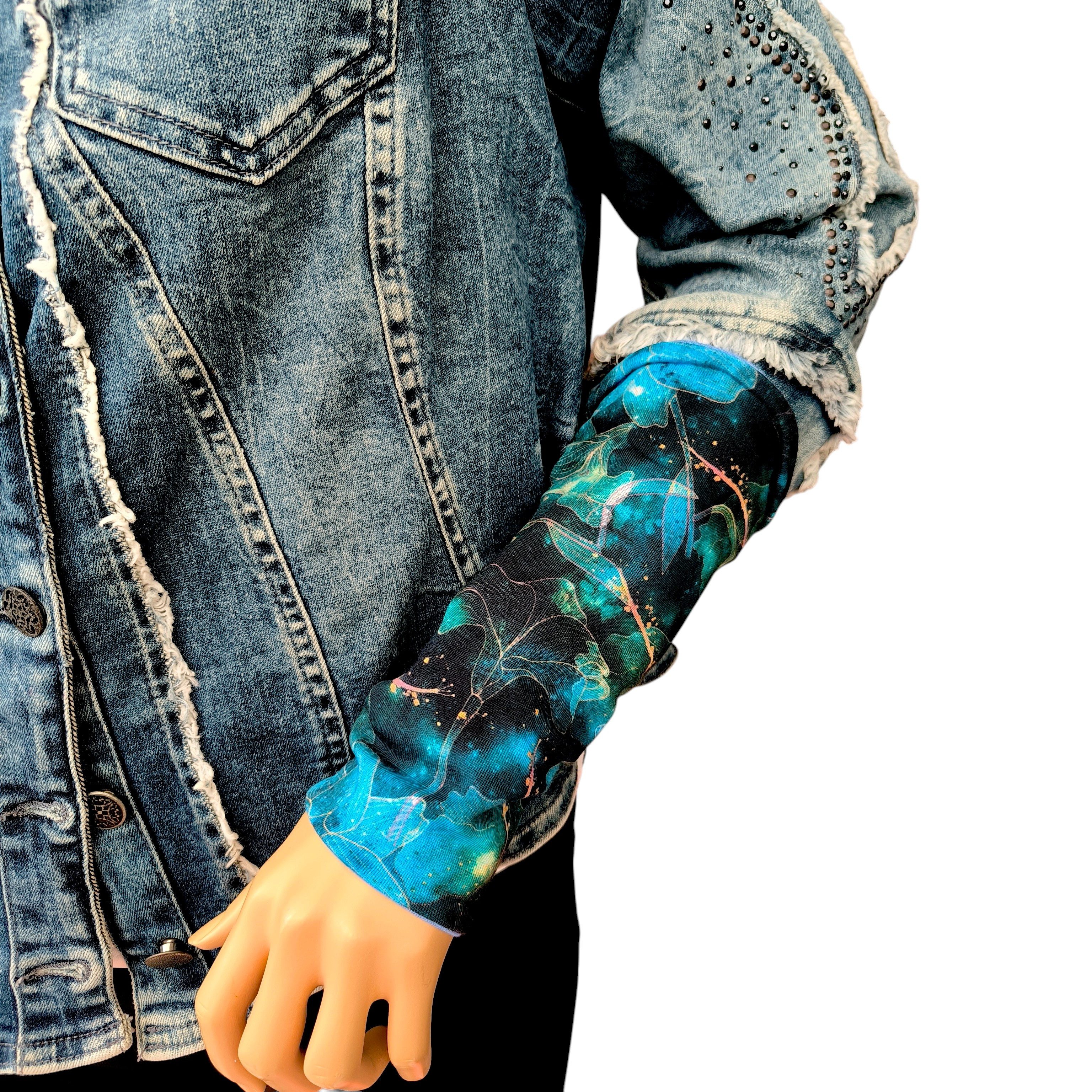 Britta Meier Armstulpen Midi Jersey-Pulswärmer 2 Lagen auch zum wenden Handgelenk Umfang ca. 16-22 cm Unterarm ca. 20-25 cm Länge 23 cm