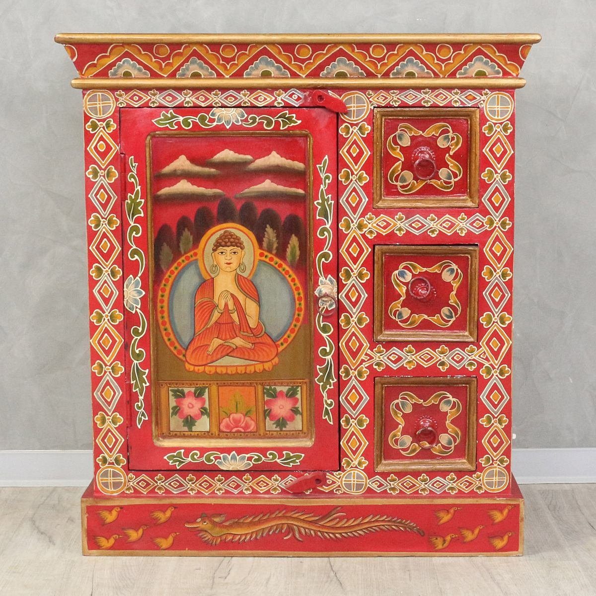 Oriental Galerie Mehrzweckschrank Tibet Wandschrank Norbu Rot 76 cm Handarbeit
