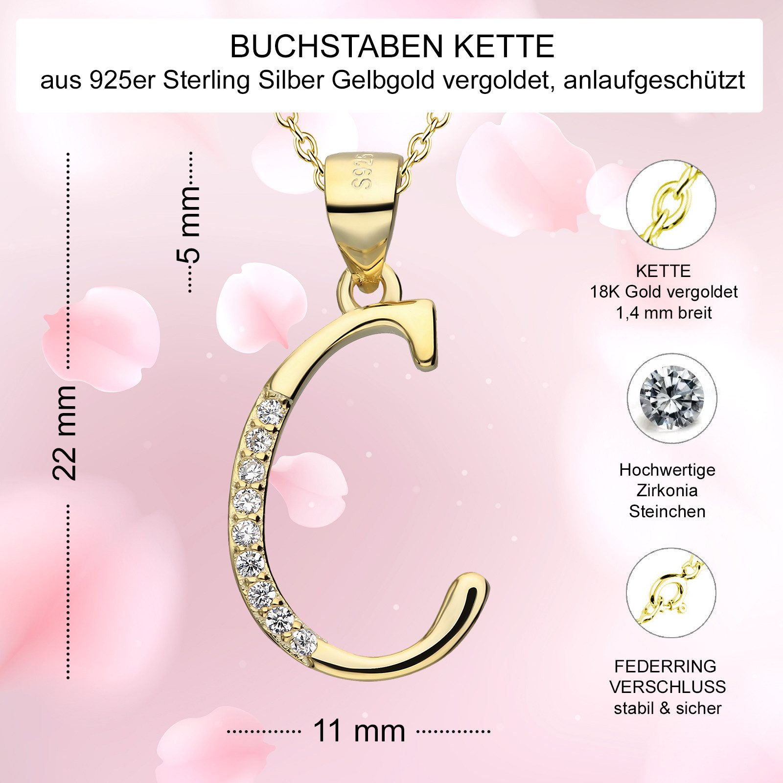 AMERITA Kette mit Anhänger Buchstabe C 925 Sterling Silber goldene Halskette Buchstabenkette, (inkl. Luxus Schmucketui), Geschenkidee für Frauen Damen