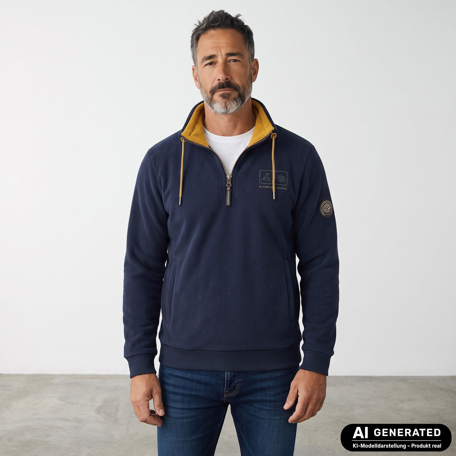 Coastguard Troyer Herren Fleecetroyer 80936 mit Stehkragen - Troyer-Pullover Fleece Troyer-Kragen mit Kordelzug, Rib am Kragenäußeren, Seitentaschen – Bild 3 von 5