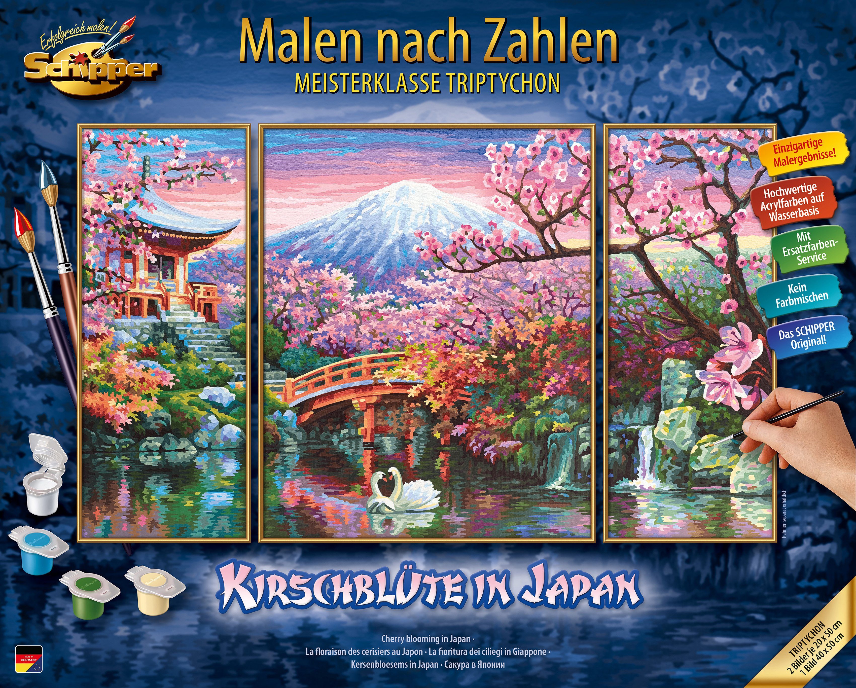 Malen nach Zahlen Meisterklasse Triptychon - Kirschblüte in Japan