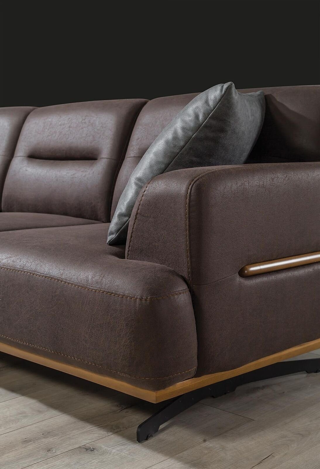 3 Teile, Sitz Sofa Couch Made Modern in Dreisitzer, Sitzpolster 1 Sofa Möbel Leder Braun JVmoebel Europa