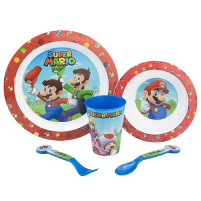 Tinisu Kindergeschirr-Set Super Mario Plastik Geschirr Set 5-Teile Kunststoffset für Kinder, Kunststoff