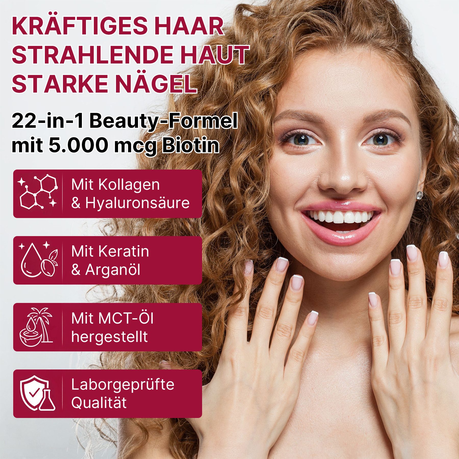Acentiallabs Biotin Hochdosiert für Haut Haare Nägel Gummies mit Vitaminen Softgels, Haarepflege, Wohlbefinden, Hochdosiert, Anti-Falten