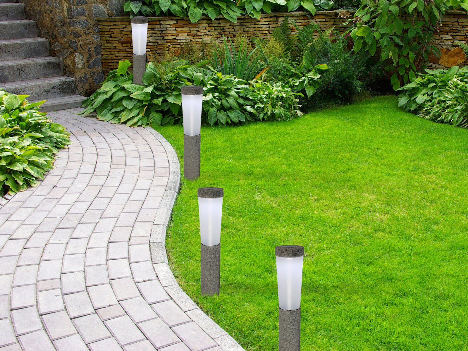 GLOBO LIGHTING LED Solarleuchte, Tageslichtsensor, LED fest integriert, Tageslichtweiß, 4er Set Wegeleuchten, Solar-licht für Garten-wegbeleuchtung, Höhe 44cm