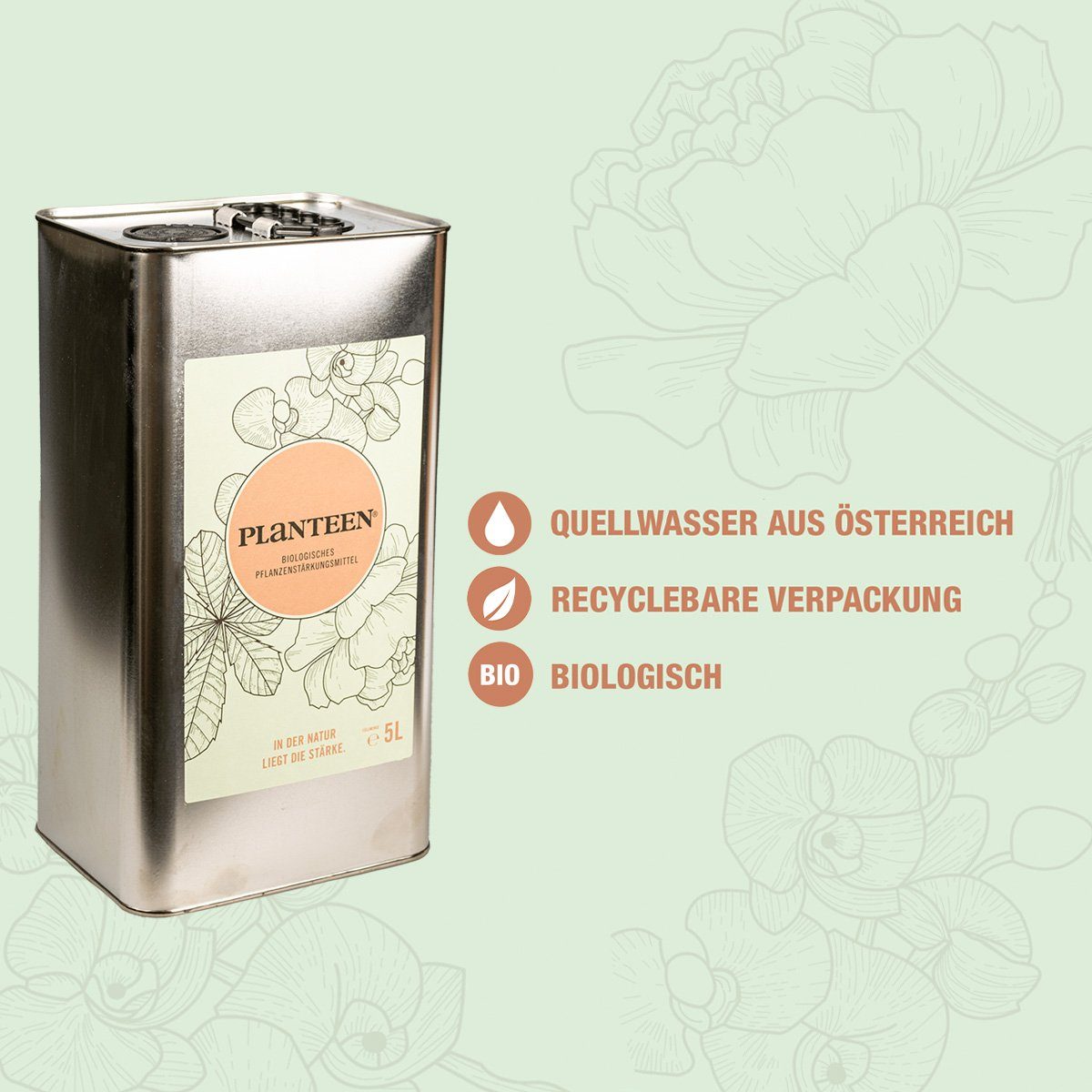 Planteen Pflanzenstärkungsmittel 100% Bio, schützt vor Schädlingen, 5 Liter, Pflanzenstärkung, Pflanzenhilfsmittel, hergestellt in Österreich