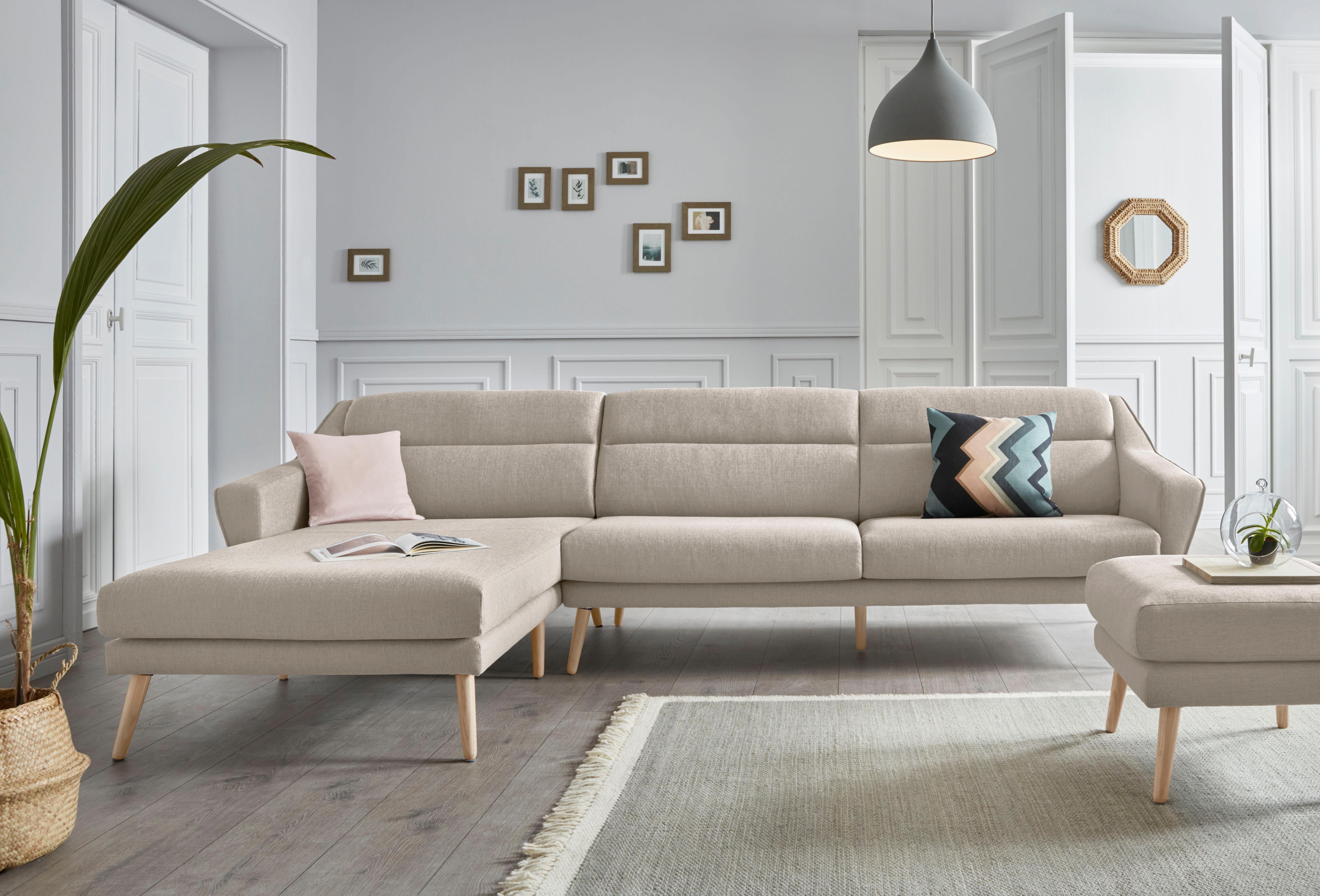 andas Ecksofa "Bille L-Form" mit Naht im Rückenkissen und Beinen aus Eichen günstig online kaufen