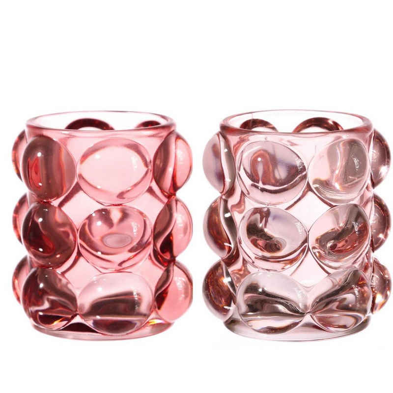 MARELIDA Teelichthalter Teelichthalter BUBBLE Glas Windlicht Teelichtglas ganzjährig rosa 2Stk (2 St)