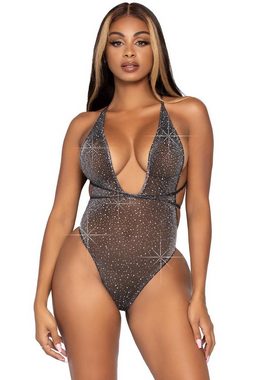 Leg Avenue Body Glitzer Body mit Schmucksteinen - schwarz, silber