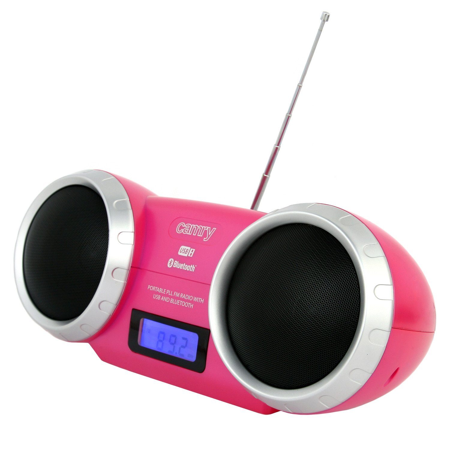 Camry CR 1139 Bluetooth-Lautsprecher (Radio mit Bluetooth USB MP3 AUX rosa Display)