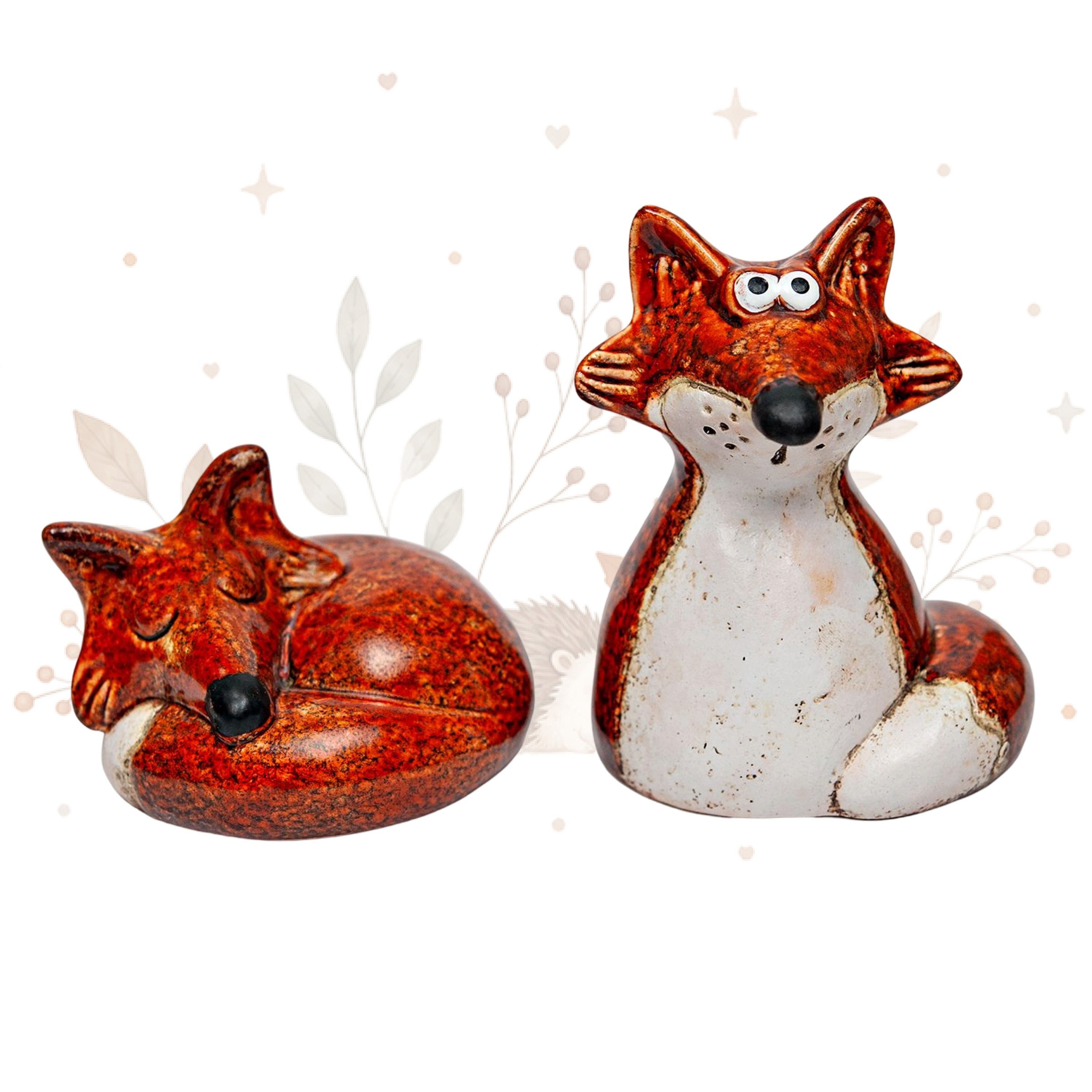 Logbuch-Verlag Dekofigur 2er Set Fuchsfiguren aus Steingut – Herbstdeko in Orange-Weiß