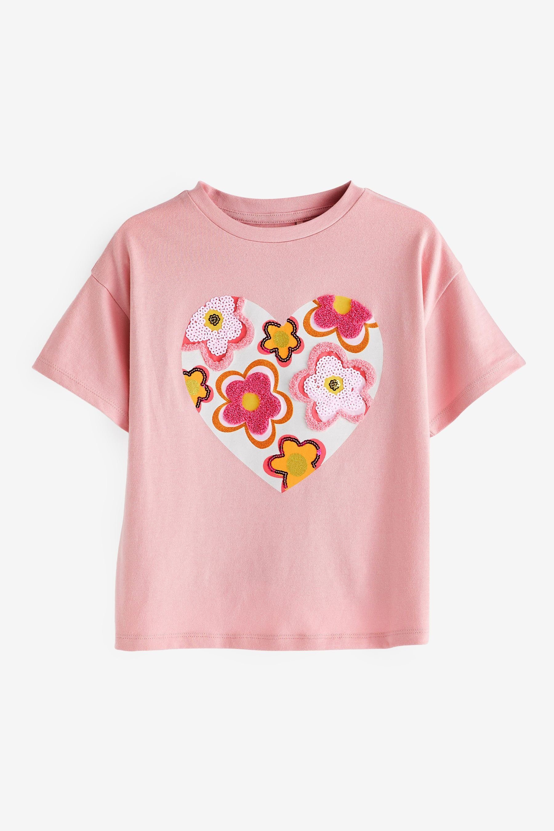 Next T-Shirt T-Shirt mit Paillettenstickerei Blume (1-tlg)