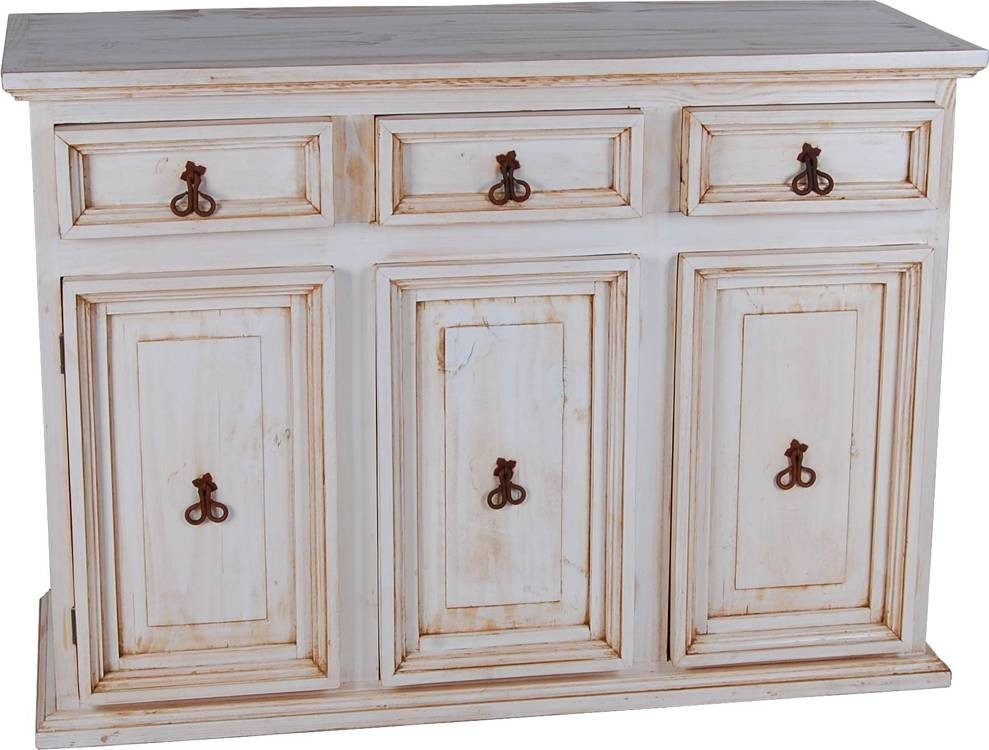 MiaMöbel Sideboard Old White, aus massivem Pinienholz Weiß