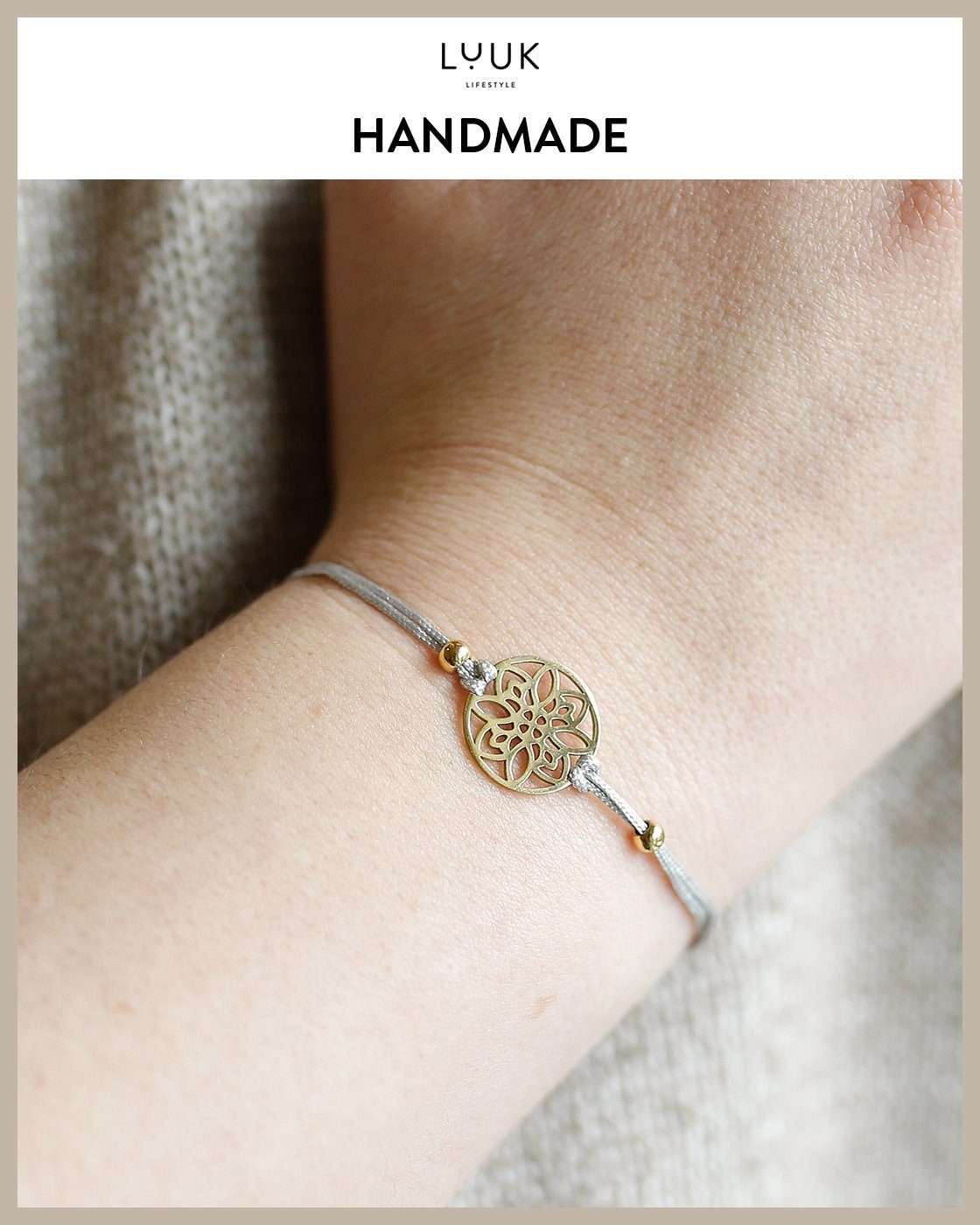 LUUK LIFESTYLE Freundschaftsarmband Blume, handmade, mit Happiness Spruchkarte