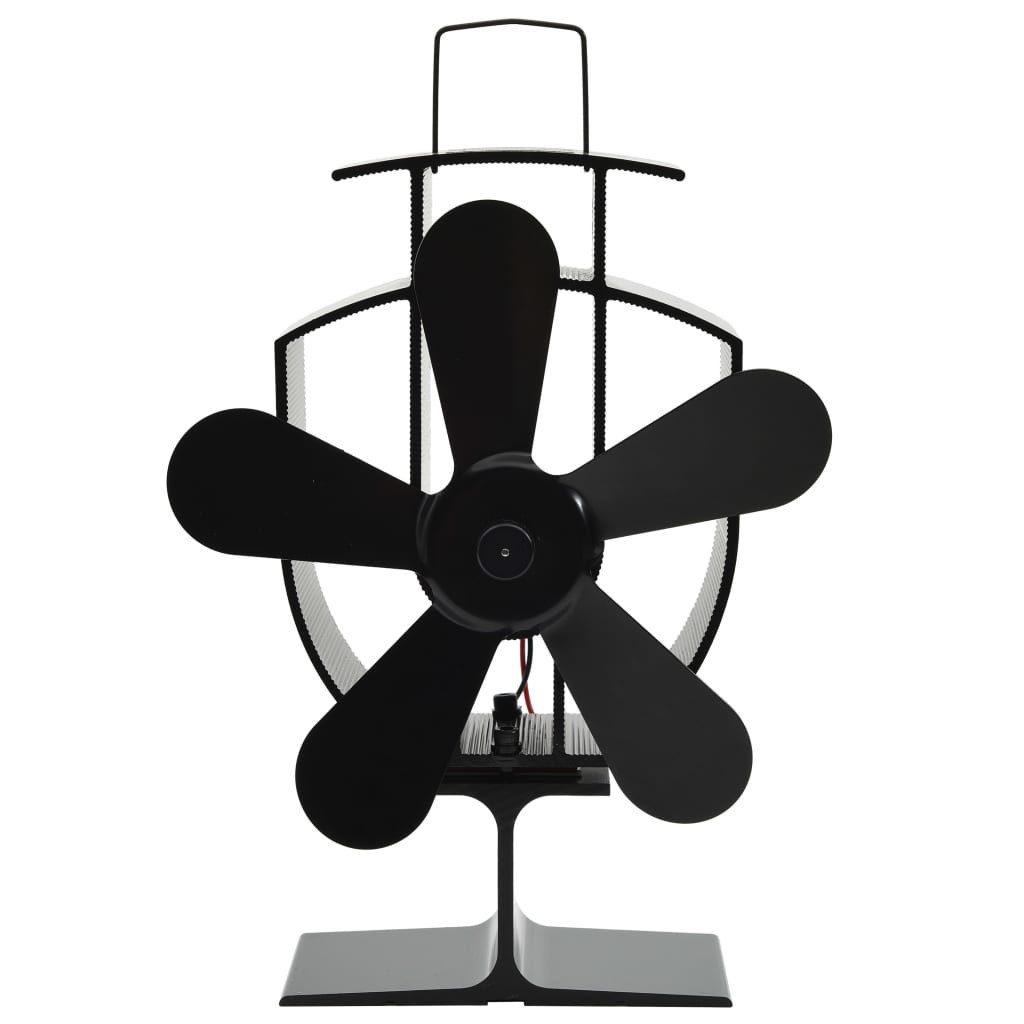 vidaXL Kaminventilator Ofenventilator Wärmebetrieben 5 Blätter Schwarz