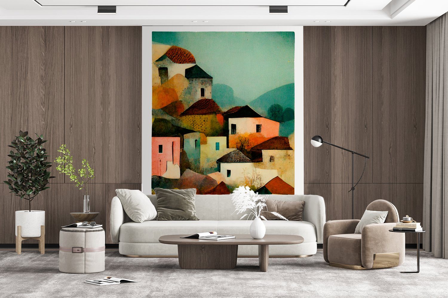 - Architektur St), Italien - Dorf Tapete Pastell Fototapete Wohnzimmer, Vinyl für Wandtapete Kunst, - MuchoWow Montagefertig Matt, - bedruckt, (4