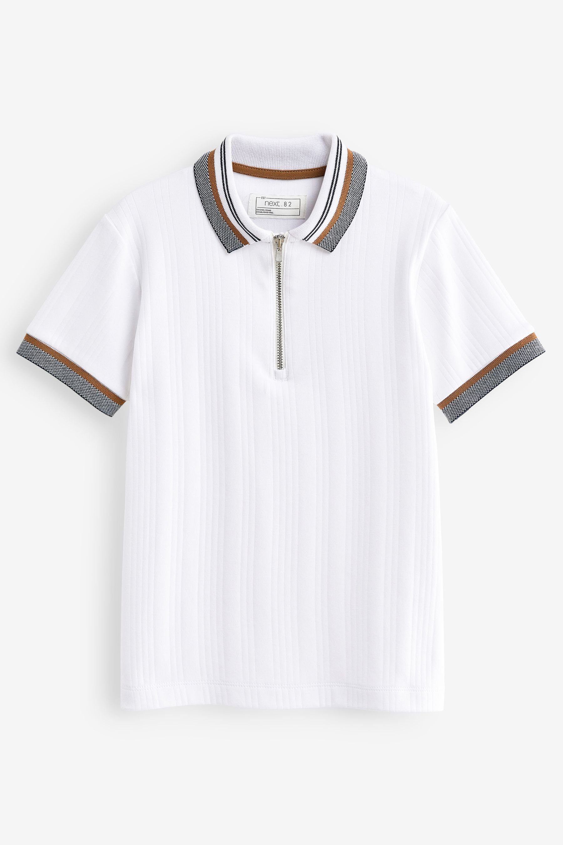 Kurzärmeliges White mit Poloshirt Next Reißverschluss (1-tlg) Polohemd