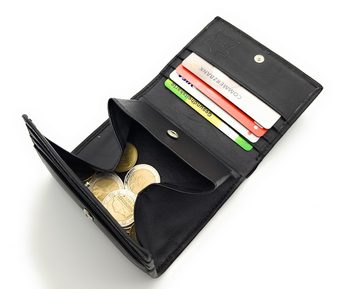 Lemasi Geldbörse kleines echt Leder Portemonnaie Wiener Schachtel, Schüttelbörse, feines Nappaleder, schwarz