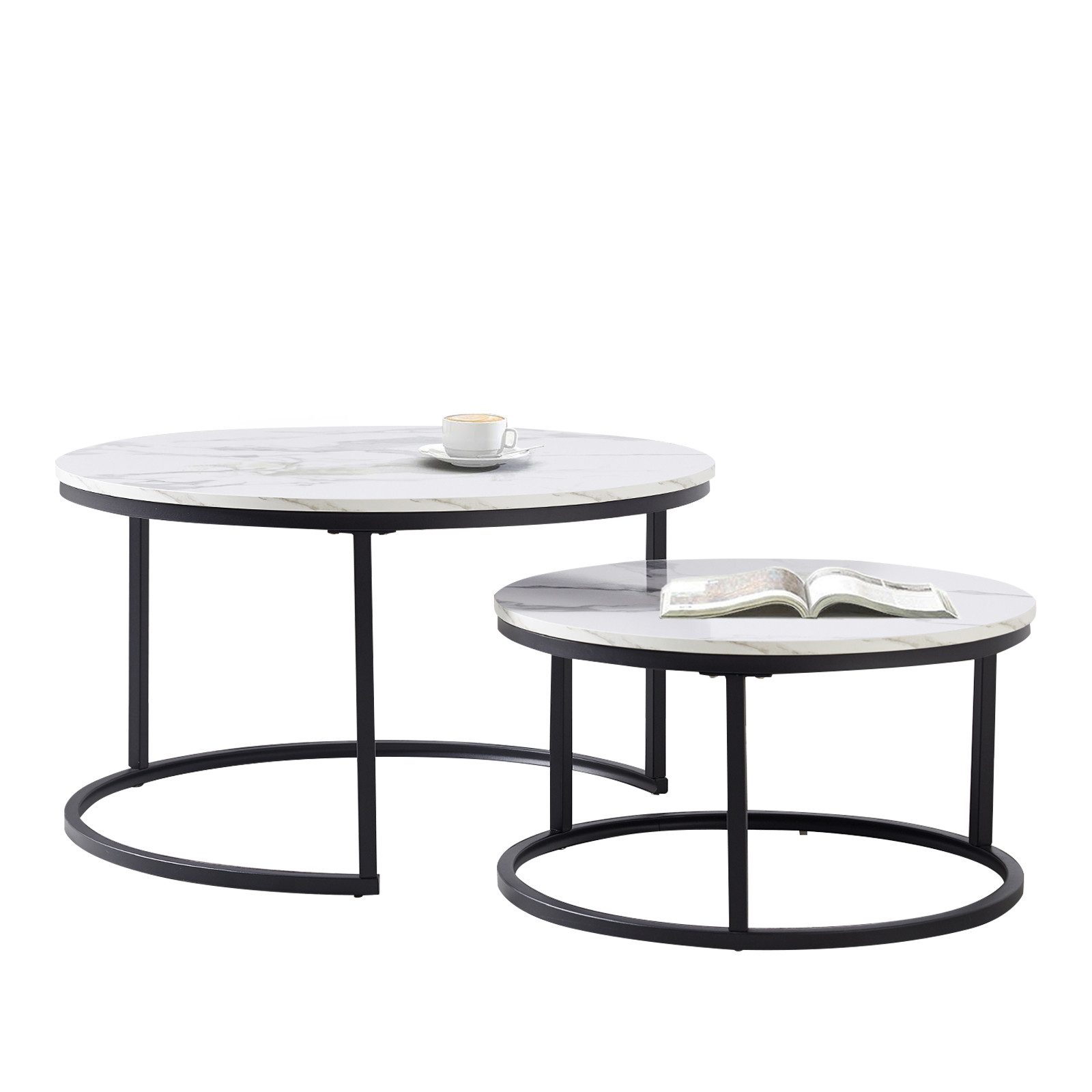 OKWISH Couchtisch 2-teiliges Couchtisch-Set (elegantem Design, 2-St., Stabiler Eisenrahmen & leicht zu reinigende MDF-Tischplatte), Ideal für Wohnzimmer & Büro, Platzsparendes stapelbares Design