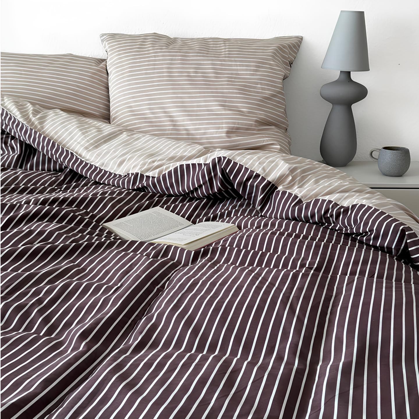 MAGANO Wendebettwäsche, Bambus & Baumwolle Satin, Luxus Bettwäsche Streifen, 400 TC Luxusqualität, Hypoallergen, Thermoregulierend