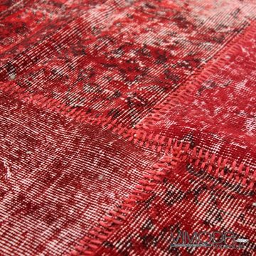 Wollteppich VINTAGE Teppich Patchwork, Vimoda, Rechteckig, Höhe: 5 mm, Handgeknüpft, Original, Rot, 160 cm x 230 cm, Orientteppich