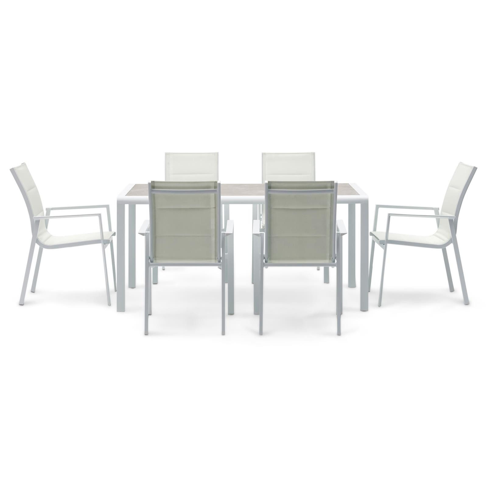 IDIMEX Garten-Essgruppe TRAPANI, (7-tlg), Gartenmöbel Set mit 6 Stühlen aus Aluminium Weiß