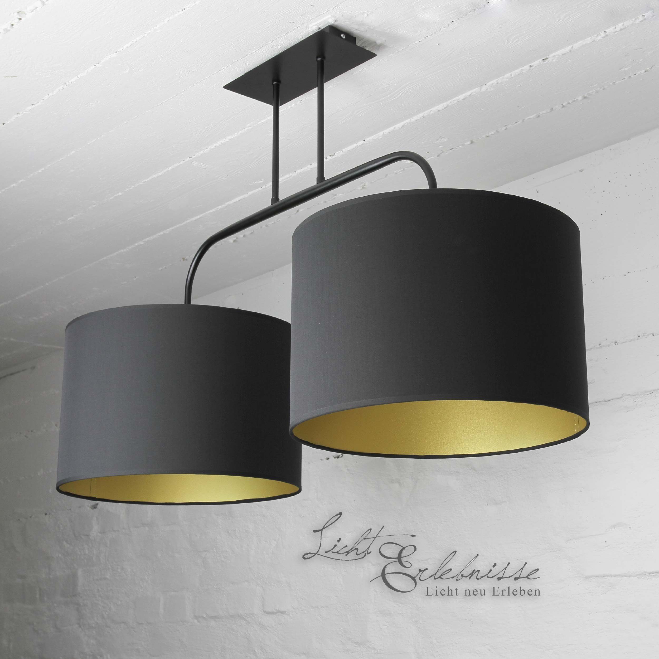 Licht-Erlebnisse Deckenleuchte Stoffschirm Lampe Schwarze Esstisch Deckenlampe modern ohne Vintage Leuchtmittel, ALICE