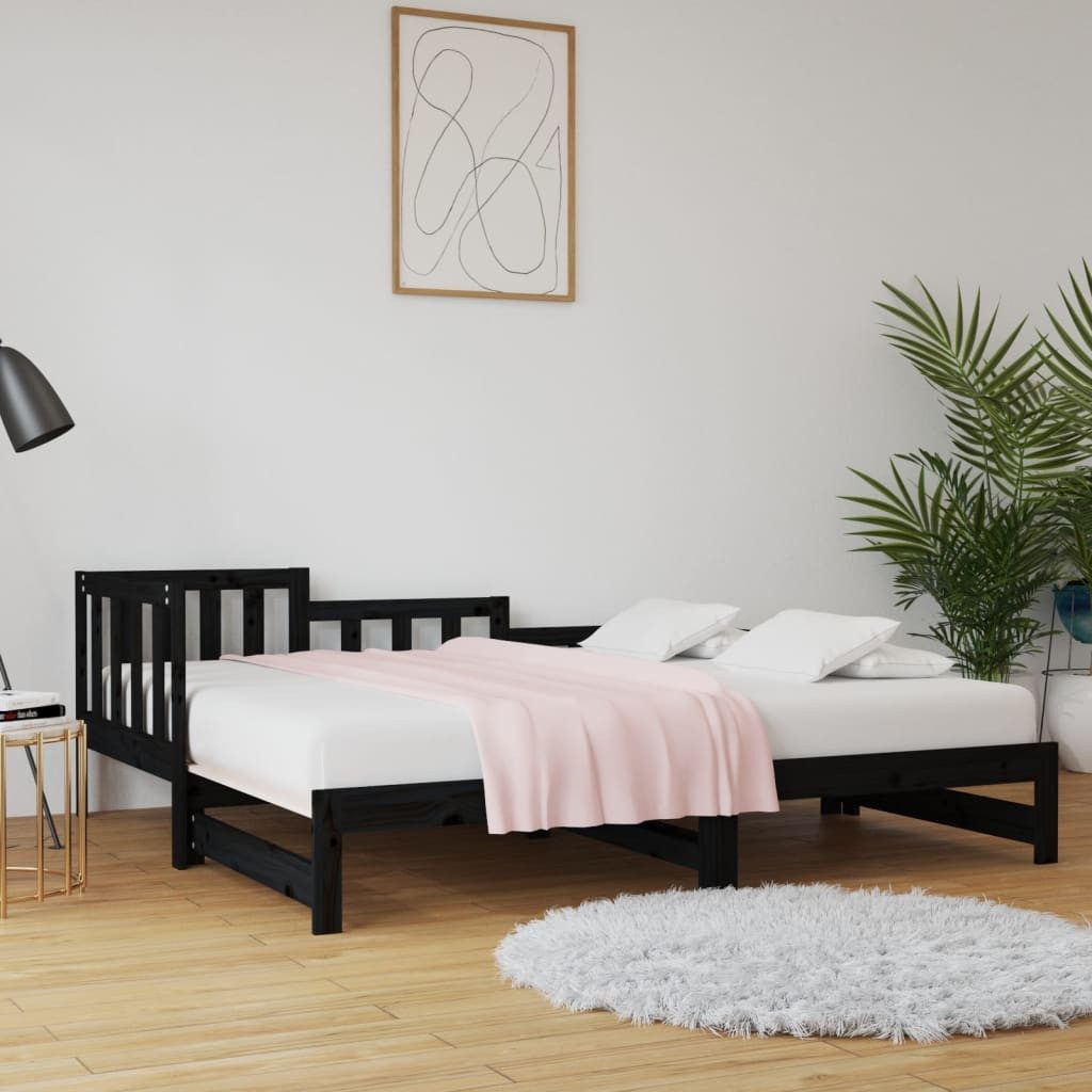 vidaXL Gästebett Tagesbett Ausziehbar Schwarz 2x90x200 cm Massivholz Kiefer günstig online kaufen
